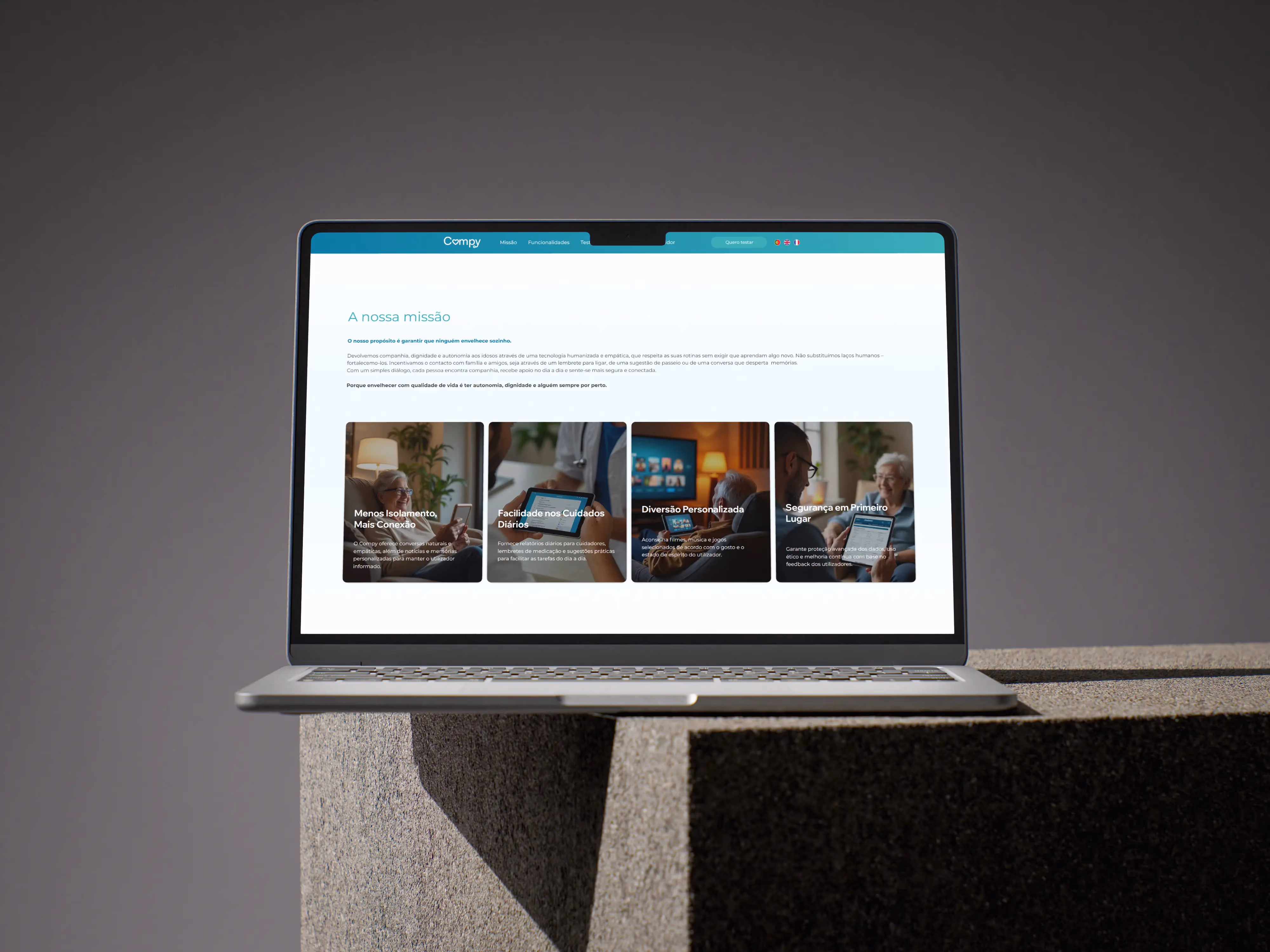 Website Compy AI visualizado em laptop
