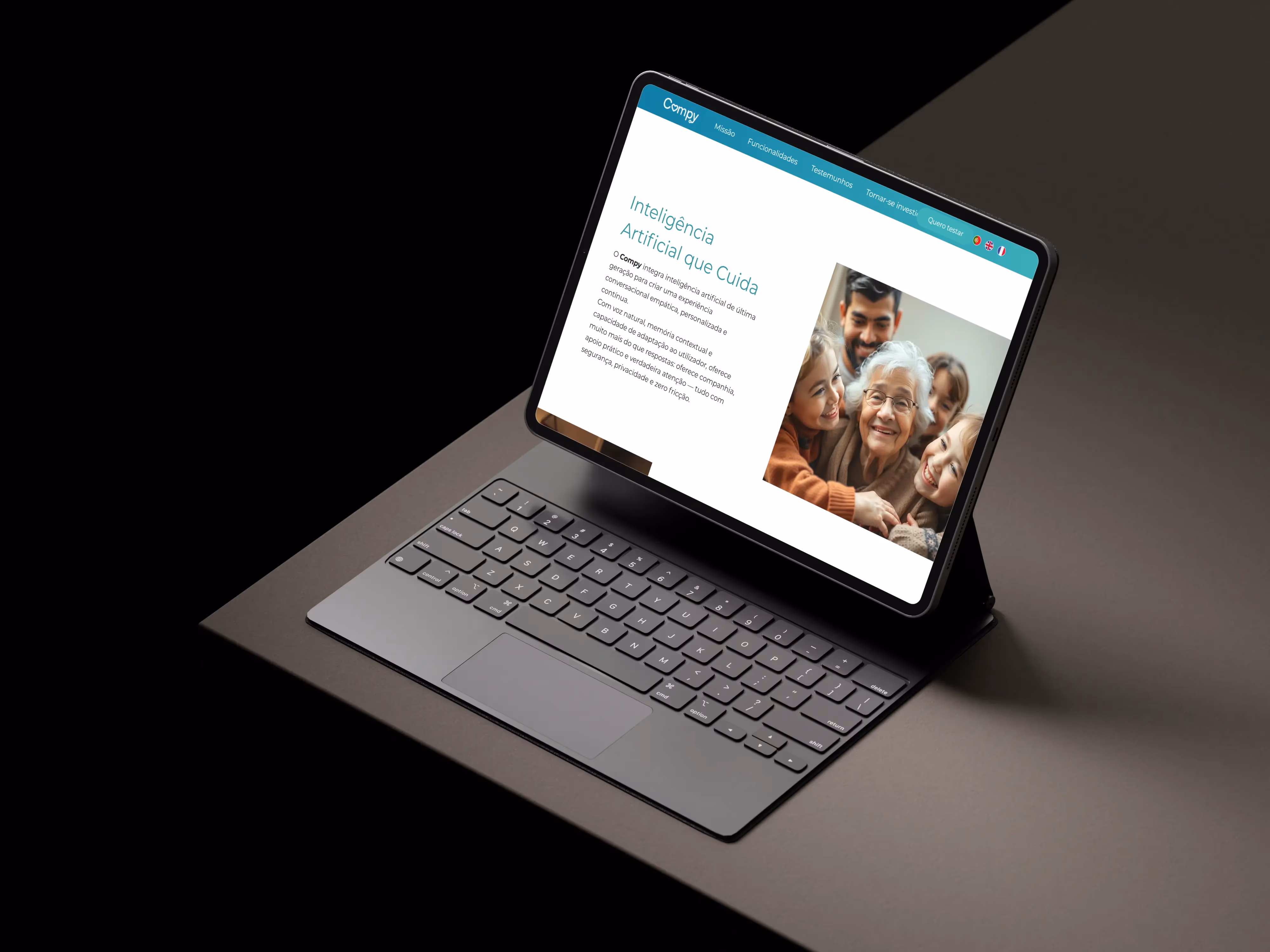 Website Compy AI em tablet