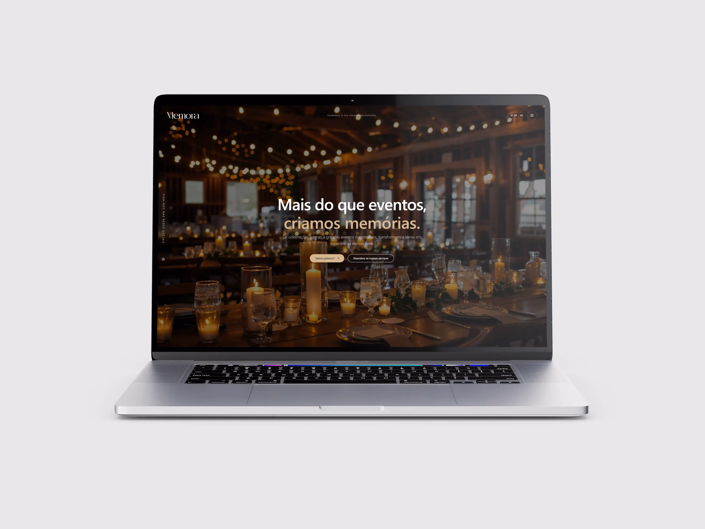 Website Memora Events em laptop